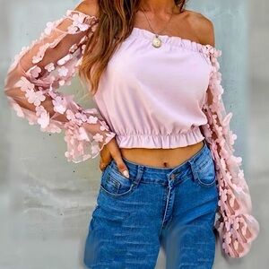 NWT, Lavishly Paris Baby Pink Sexy Off The Shoulder Blouse.